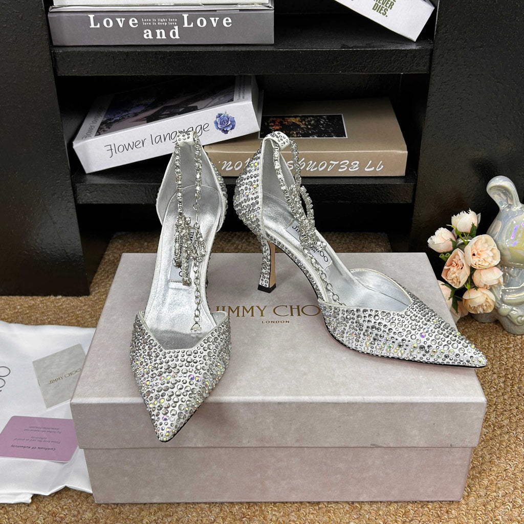 Jimmy 26 Stevie Pump 9cm Sliver Crystal Leather 681910
