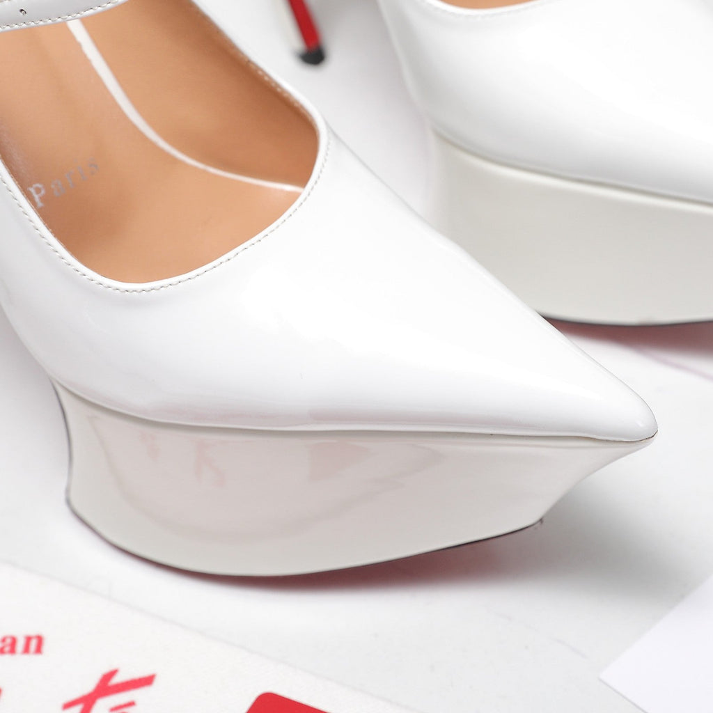 CL Matières Fécales Platform Pumps 15cm White Patent Leather 637883