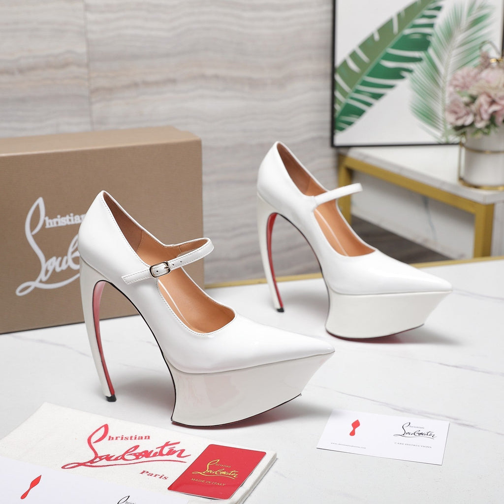 CL Matières Fécales Platform Pumps 15cm White Patent Leather 637883