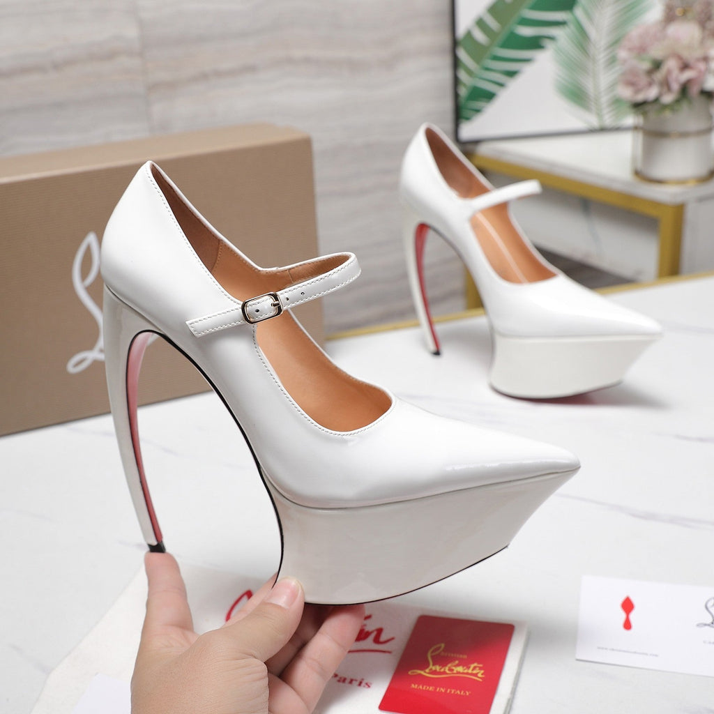 CL Matières Fécales Platform Pumps 15cm White Patent Leather 637883