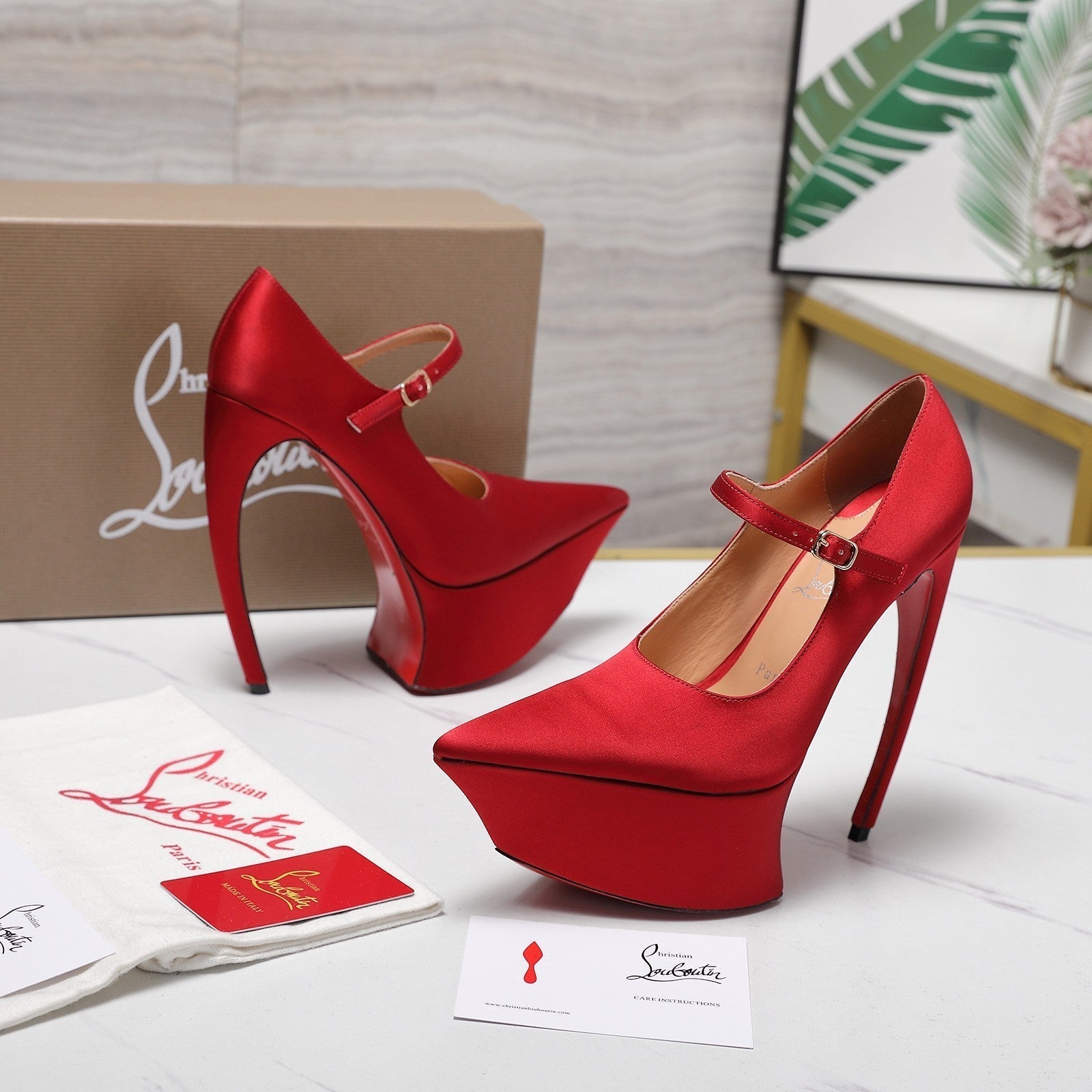 CL Matières Fécales Platform Pumps 15cm Red Satin 637890