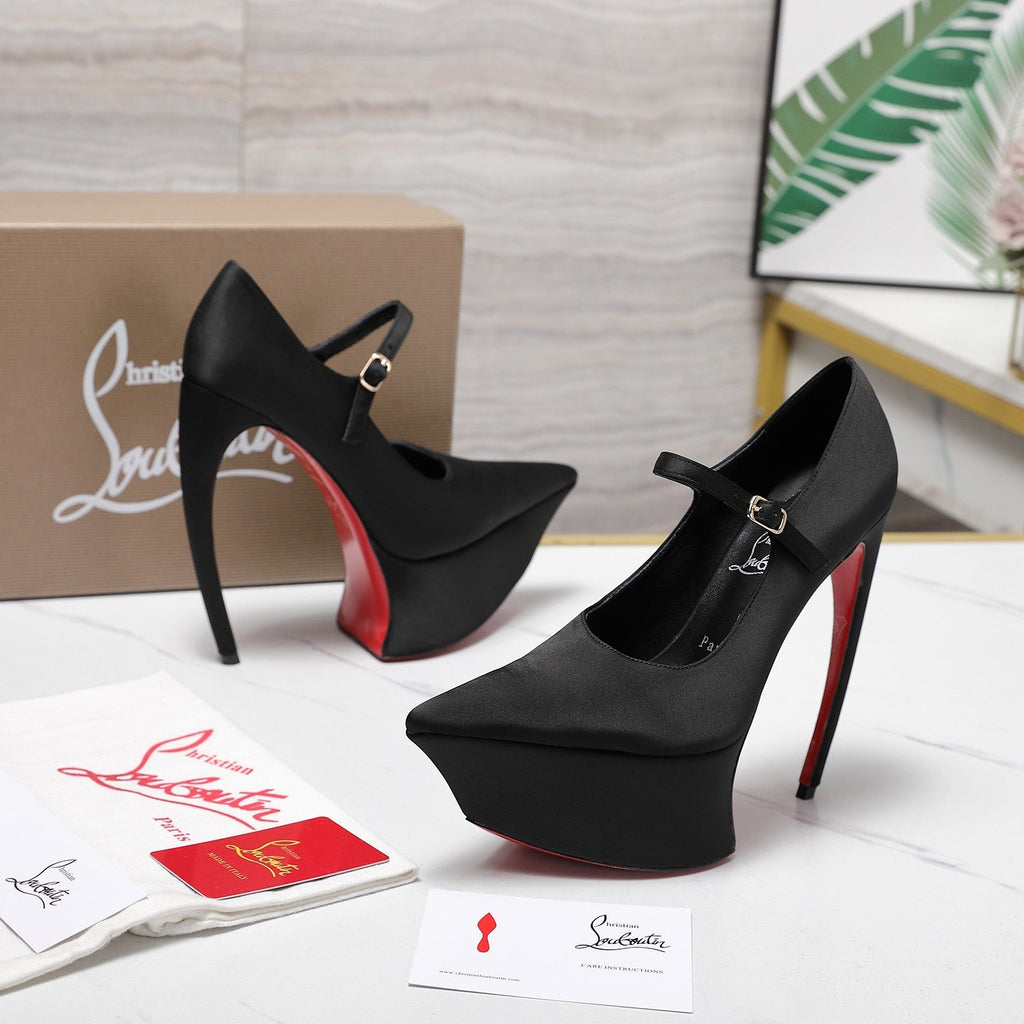 CL Matières Fécales Platform Pumps 15cm Black Satin 637891