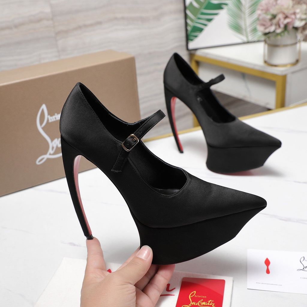 CL Matières Fécales Platform Pumps 15cm Black Satin 637891