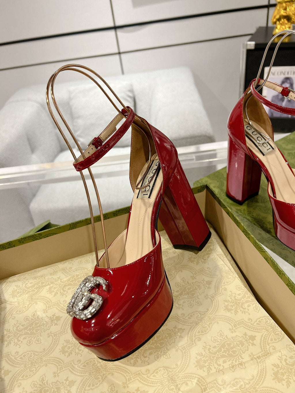 HIGH SANDAL SQUARE HEEL 12 CM IN CHERRY RED CALFSKIN
