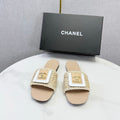 CC 26s Woven Strap Slides Beige Lambskin