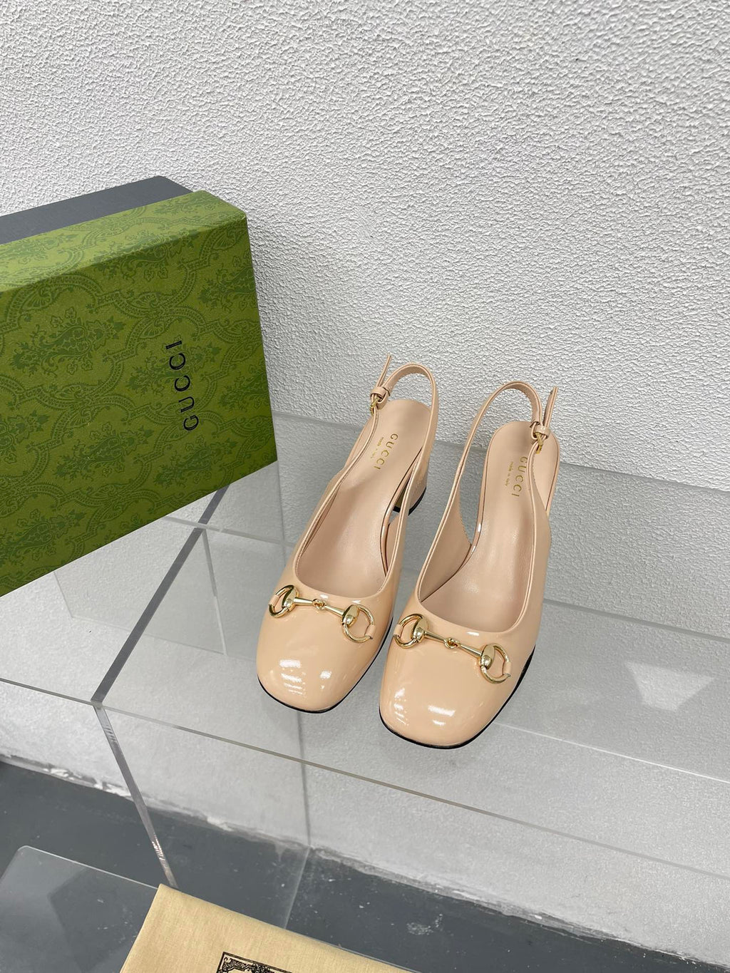 GG WOMEN'S HORSEBIT SLINGBACK 65MM IN TAN BEIGE CALFSKIN