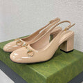 GG WOMEN'S HORSEBIT SLINGBACK 65MM IN TAN BEIGE CALFSKIN
