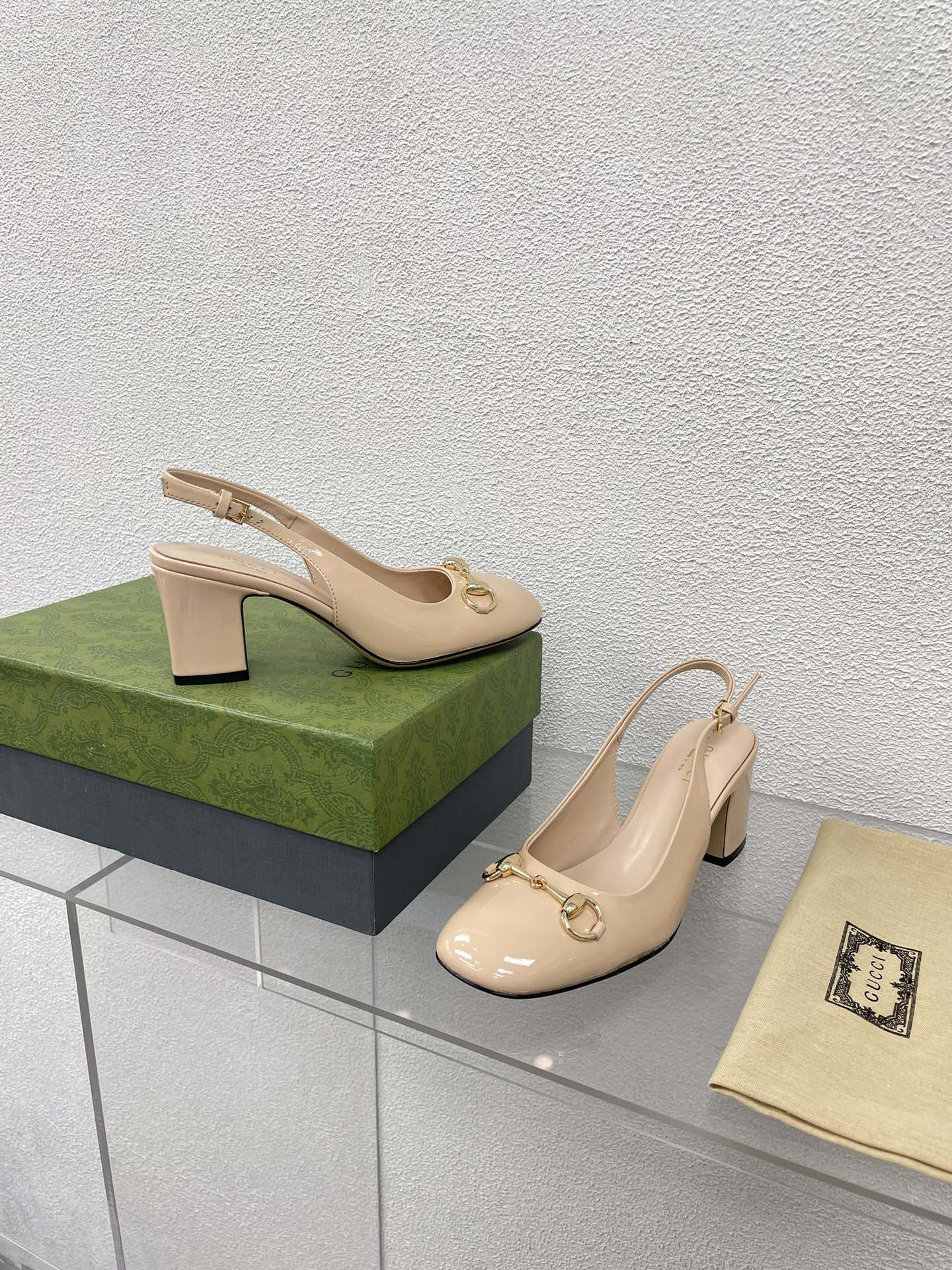 GG WOMEN'S HORSEBIT SLINGBACK 65MM IN TAN BEIGE CALFSKIN