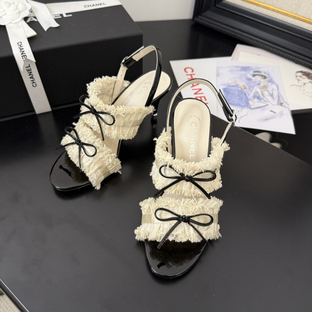 cc25 slingback sandal ̣90mm bow black grosgrain white canvas 233593