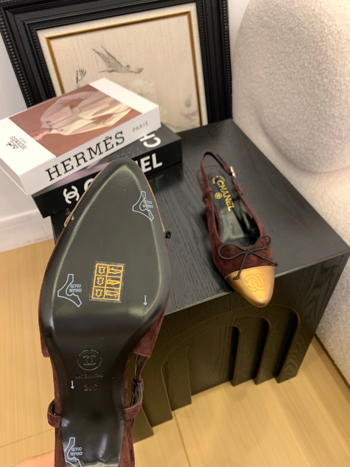 CC 25 Slingbacks 45 Bow With Burgundy Suede Mix Gold Sheepskin 277675