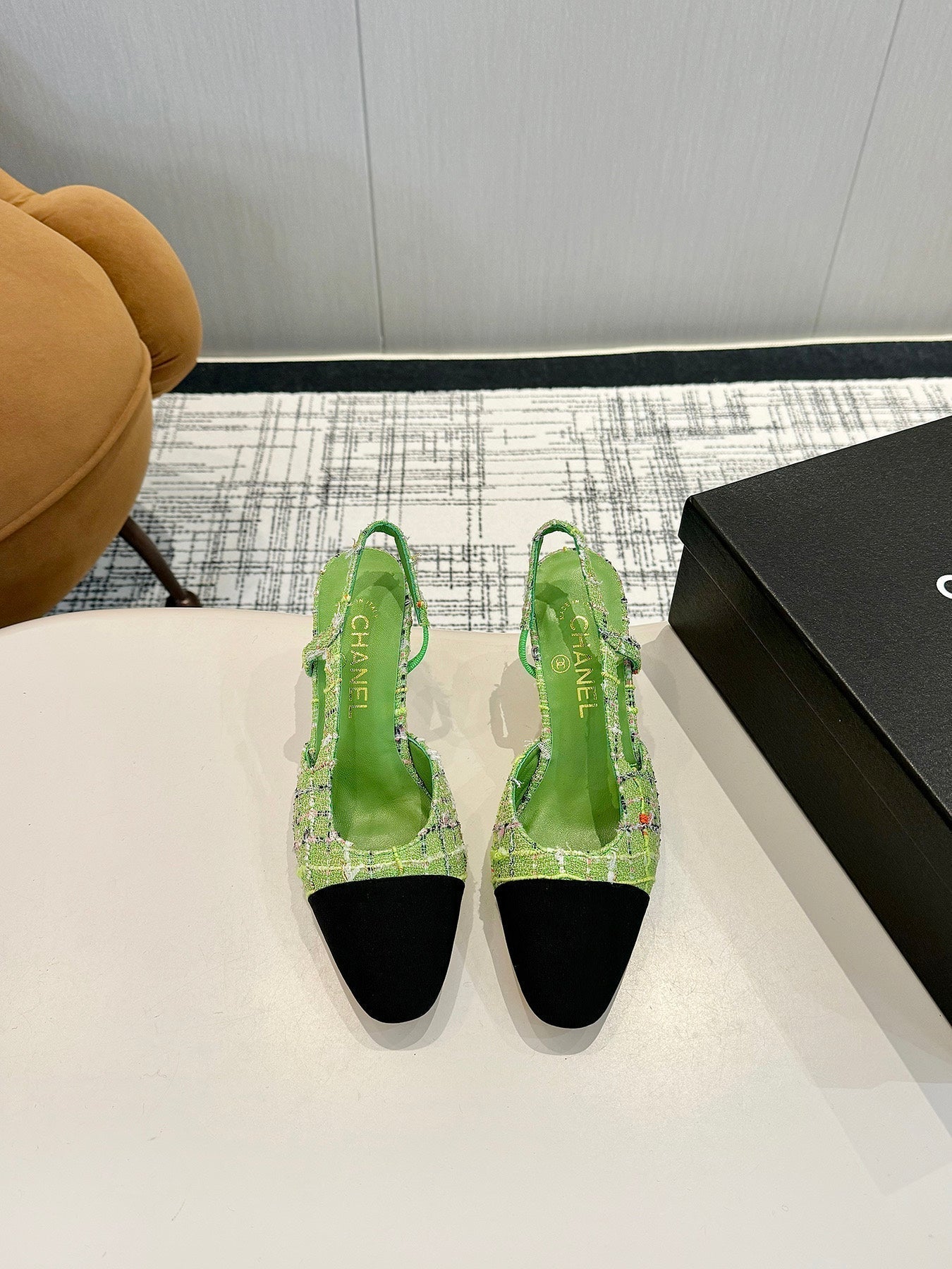 cc 25c slingback 65 green tweed black grosgrain 233615