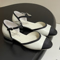 CC 25P Small Hollow Mary Jane White Sheepskin Black Grosgrain 247726