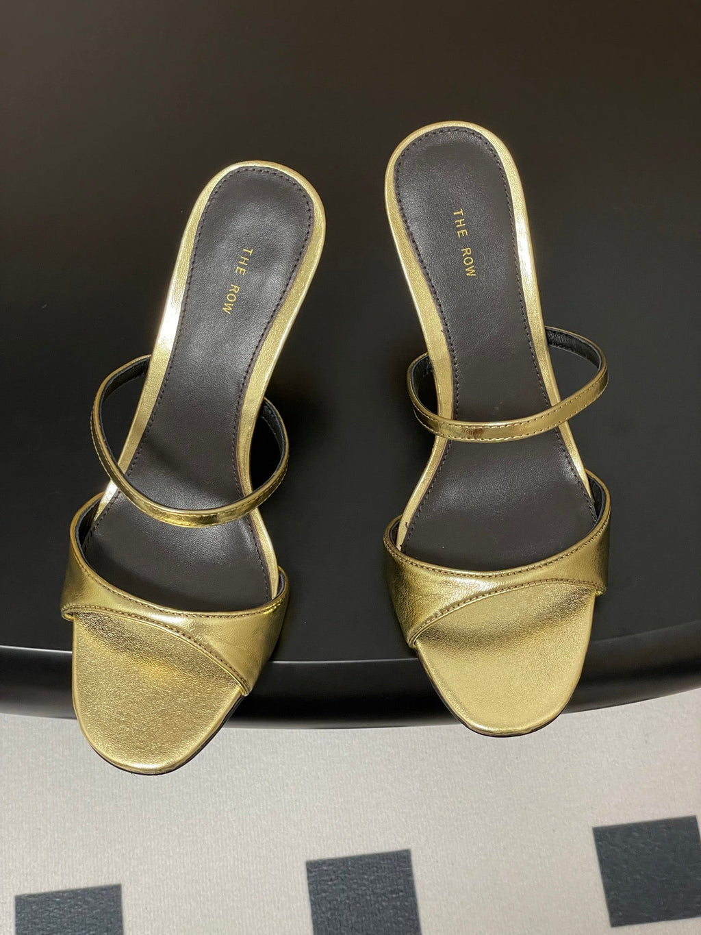 The Row 25S Strap High Heel Mule Sandals 85mm Black Mix Gold Metallic Cowhide 286210