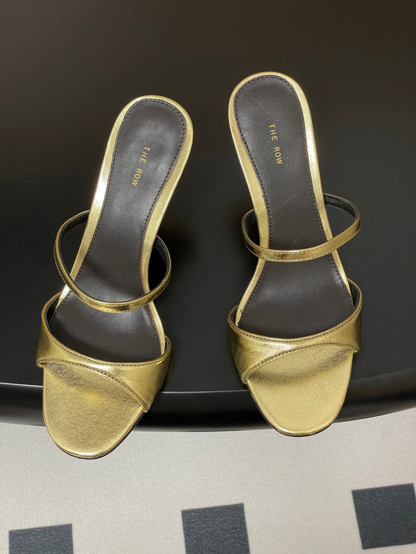 The Row 25S Strap High Heel Mule Sandals 85mm Black Mix Gold Metallic Cowhide 286210