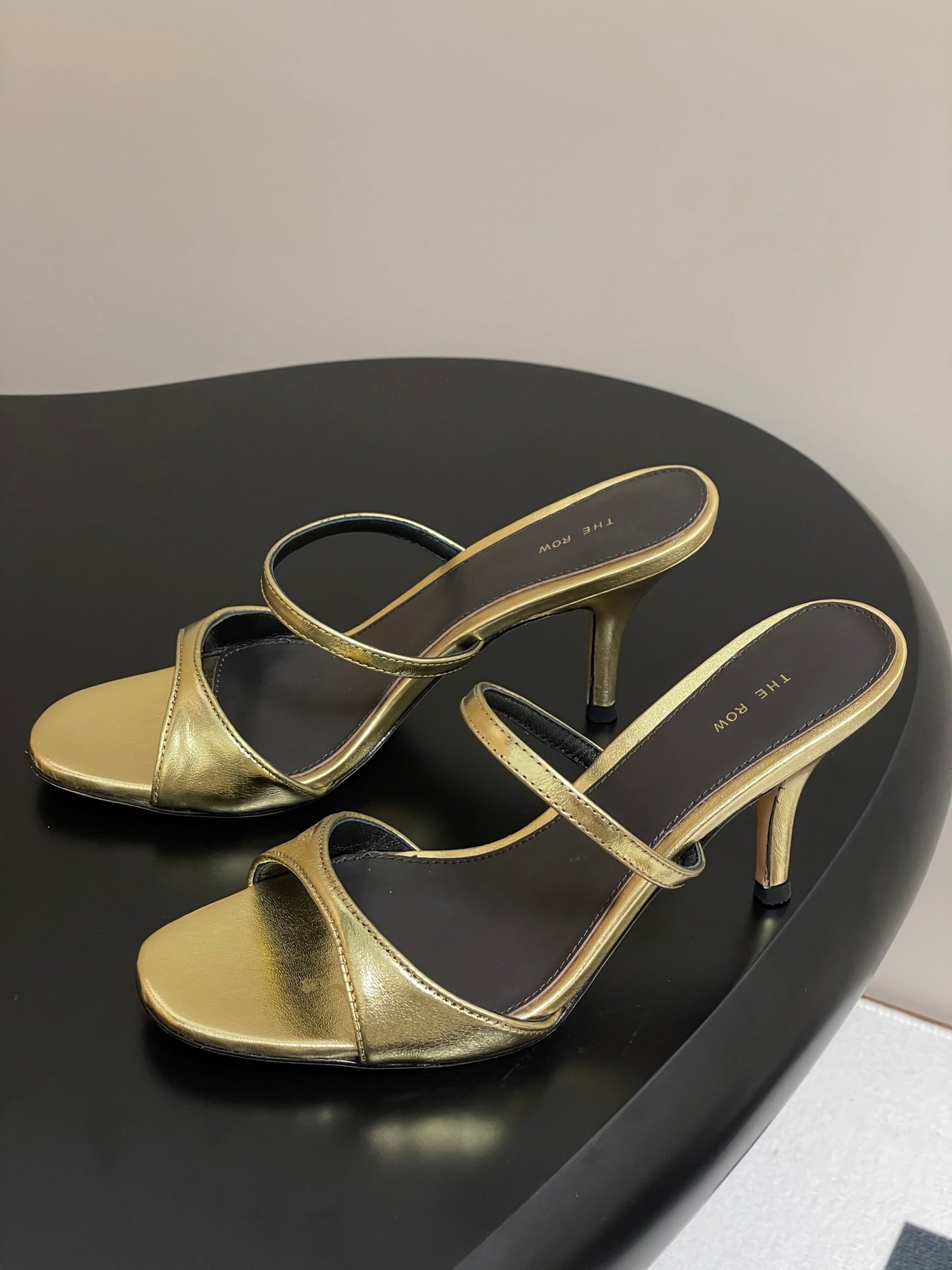 The Row 25S Strap High Heel Mule Sandals 85mm Black Mix Gold Metallic Cowhide 286210