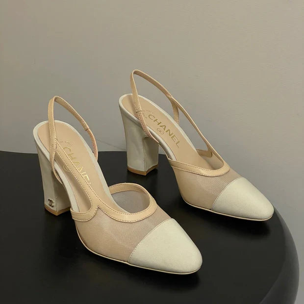 CC 26s Slingback 95 Beige Mesh Fabric Sheepskin 649440