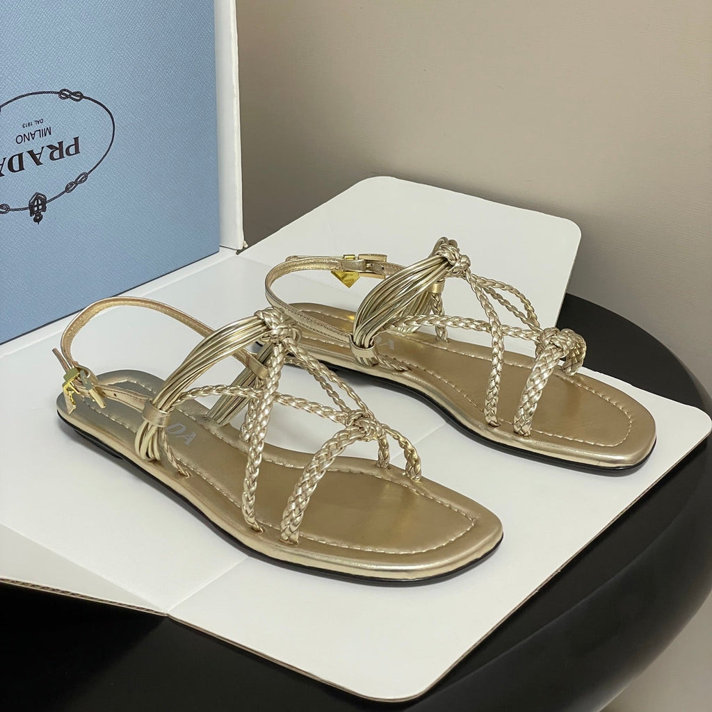 Pra Strappy Flat Sandals Gold Sheepskin 834809