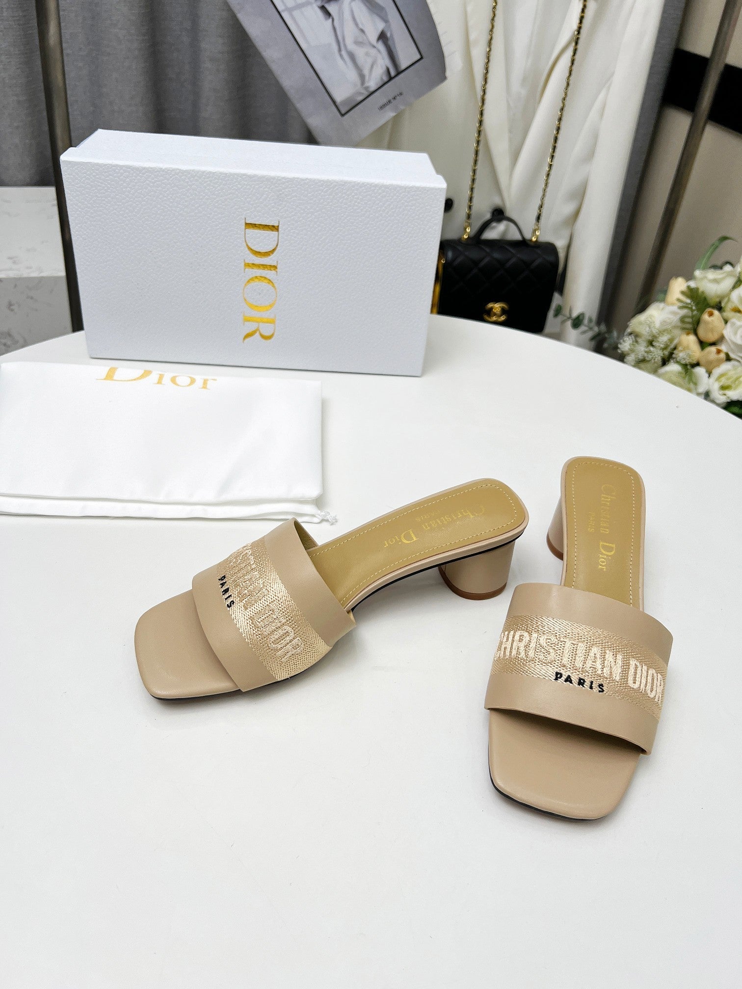 cd dway 45 beige canvas calfskin