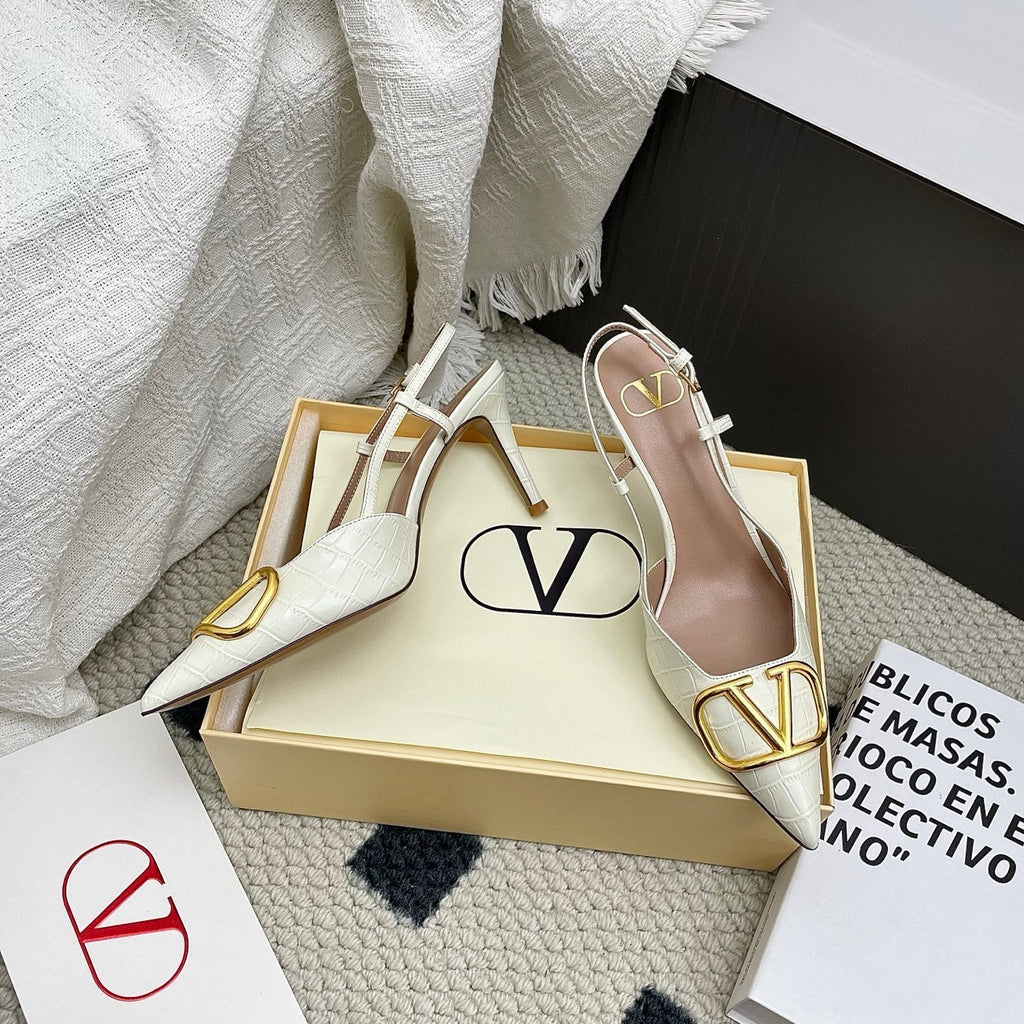 VT Signature Slingback White Embossed Cowhide 726941