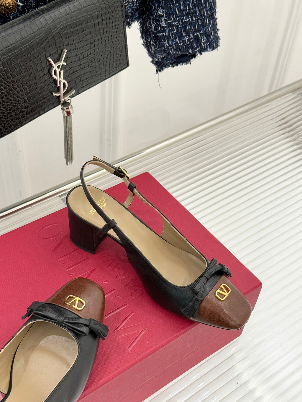 Valet Du Roi Kidskin Slingback 6cm Brown Black Sheepskin 702244