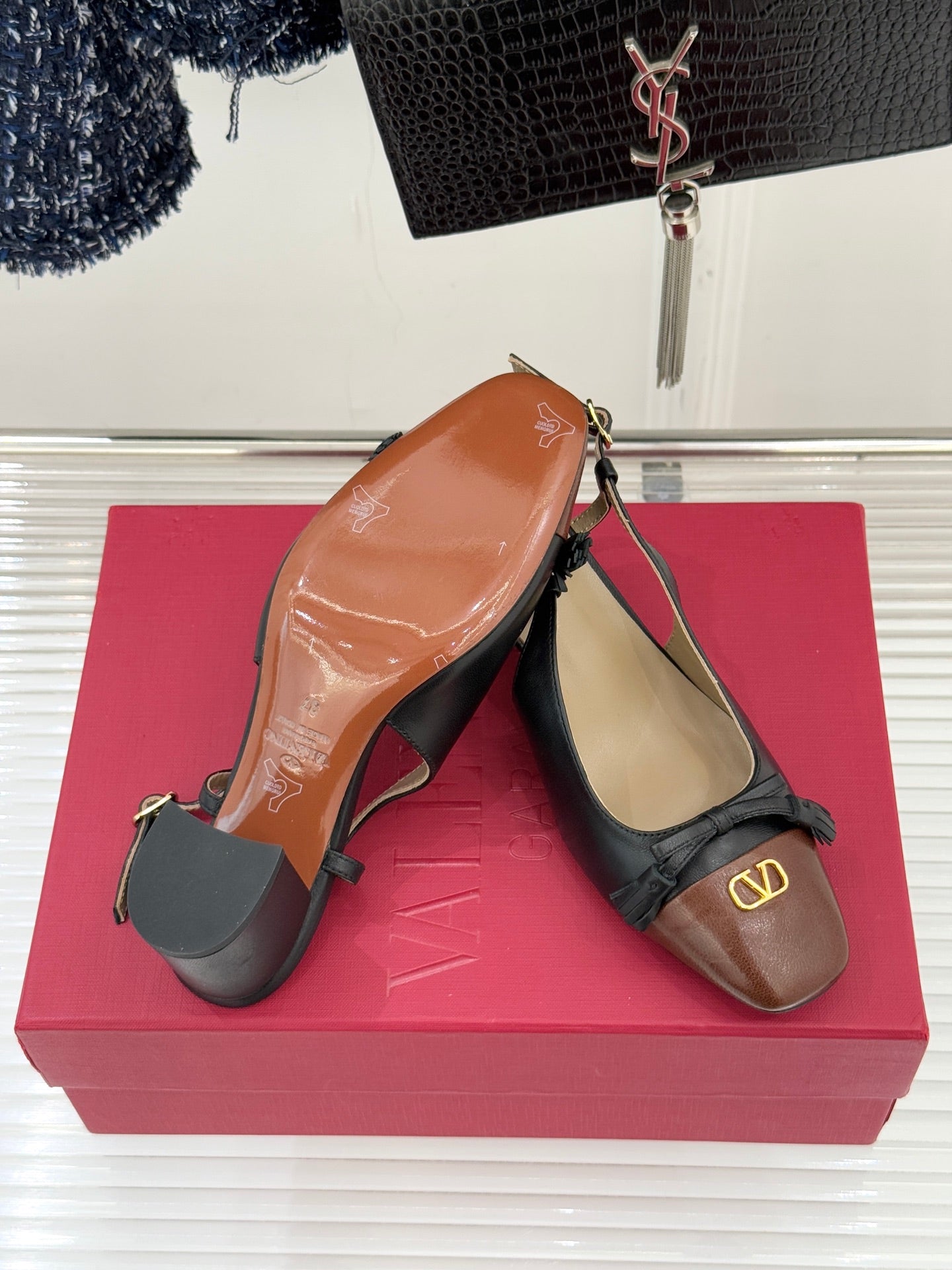 Valet Du Roi Kidskin Slingback 6cm Brown Black Sheepskin 702244