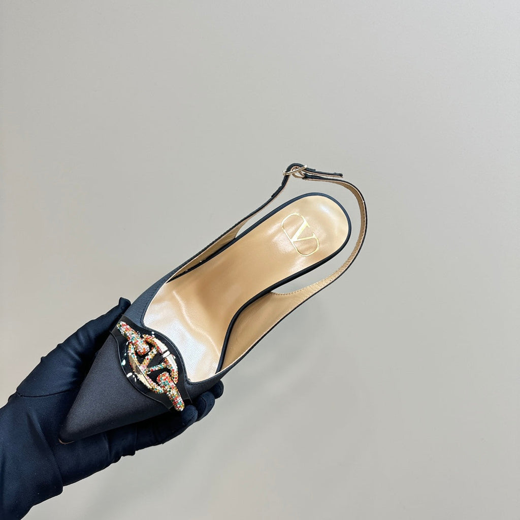 Valentino Slingback Pump 100mm In Black Mix Dark Beige Lambskin 999026