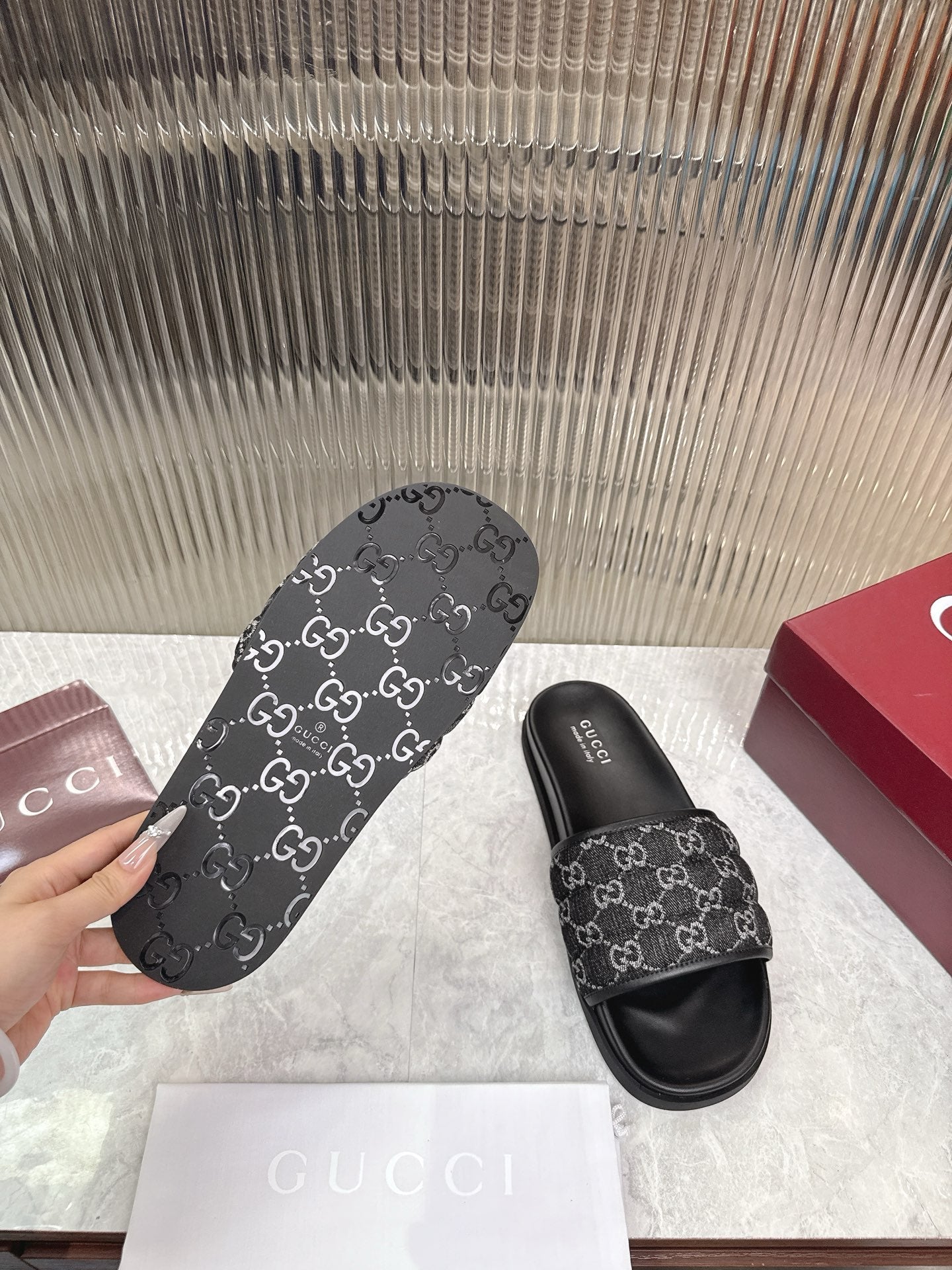 GG Slide Sandal Black Canvas Rubber 788185