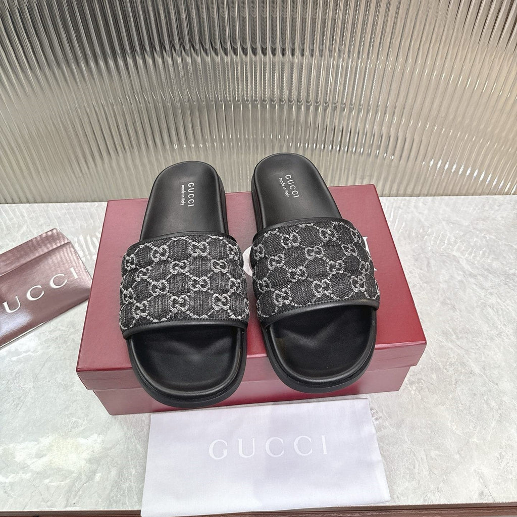 GG Slide Sandal Black Canvas Rubber 788185