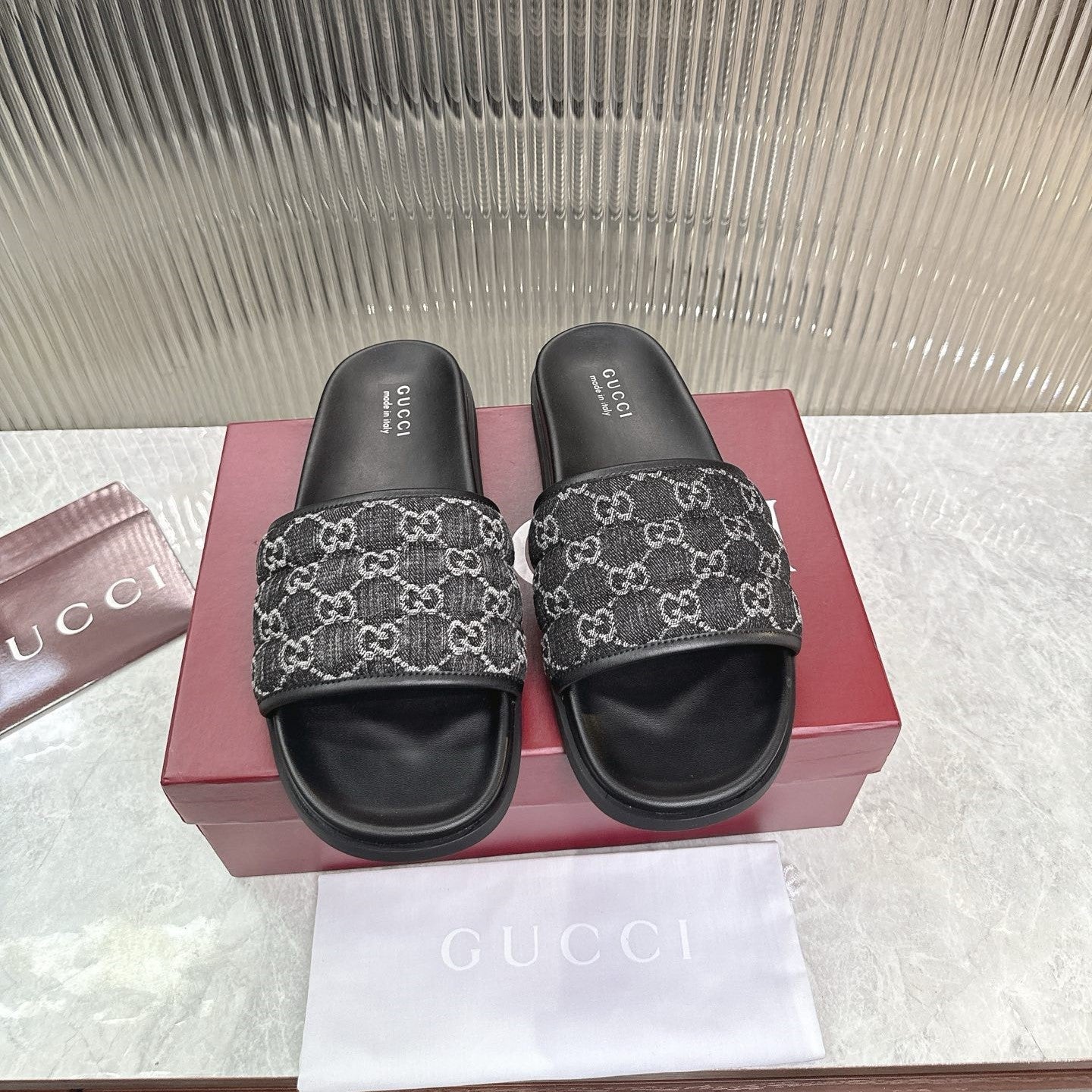 GG Slide Sandal Black Canvas Rubber 788185