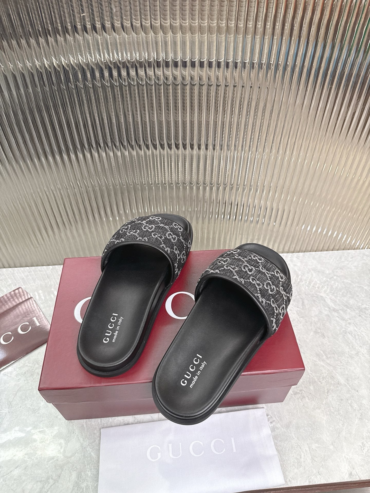 GG Slide Sandal Black Canvas Rubber 788185
