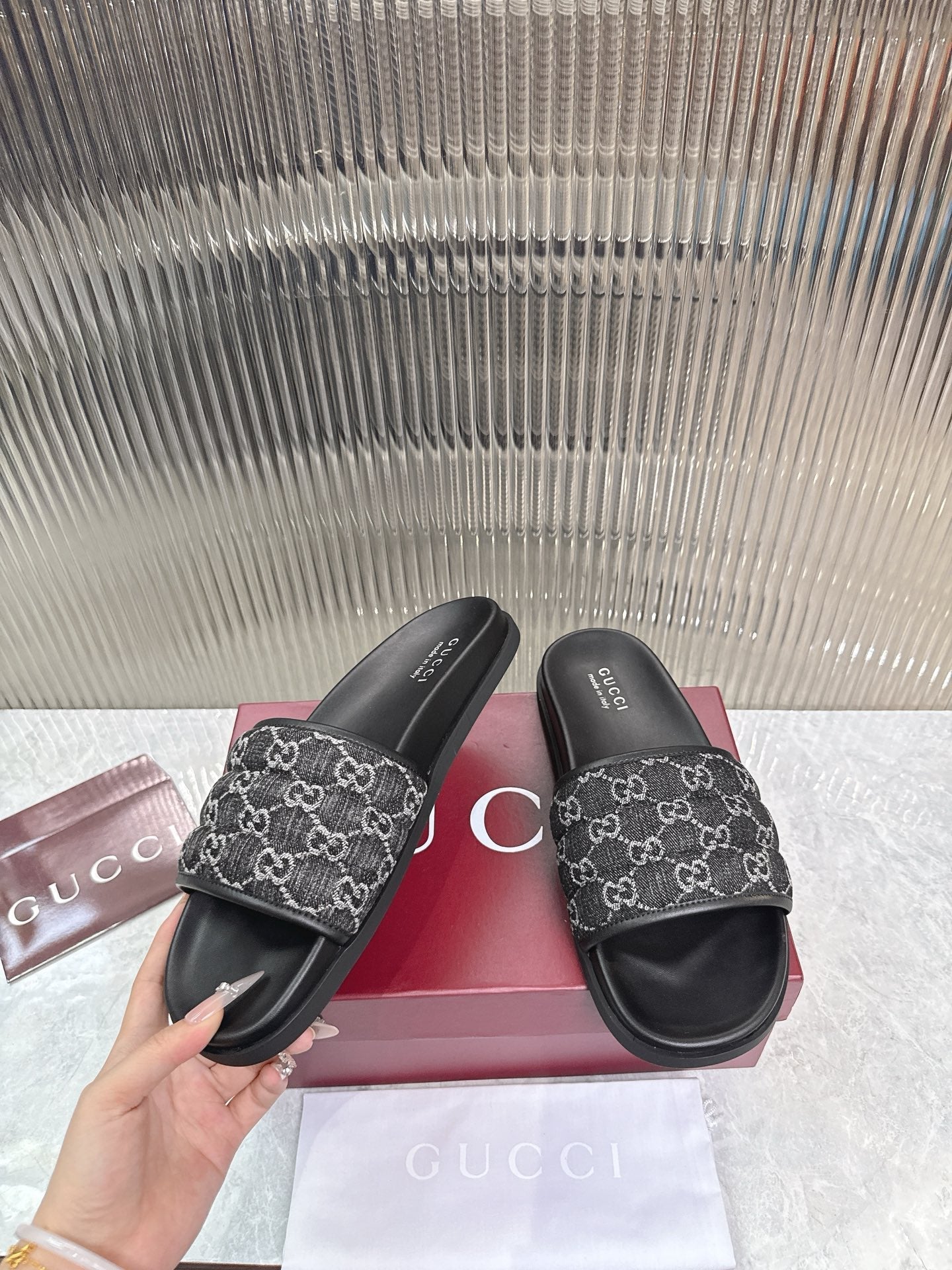 GG Slide Sandal Black Canvas Rubber 788185