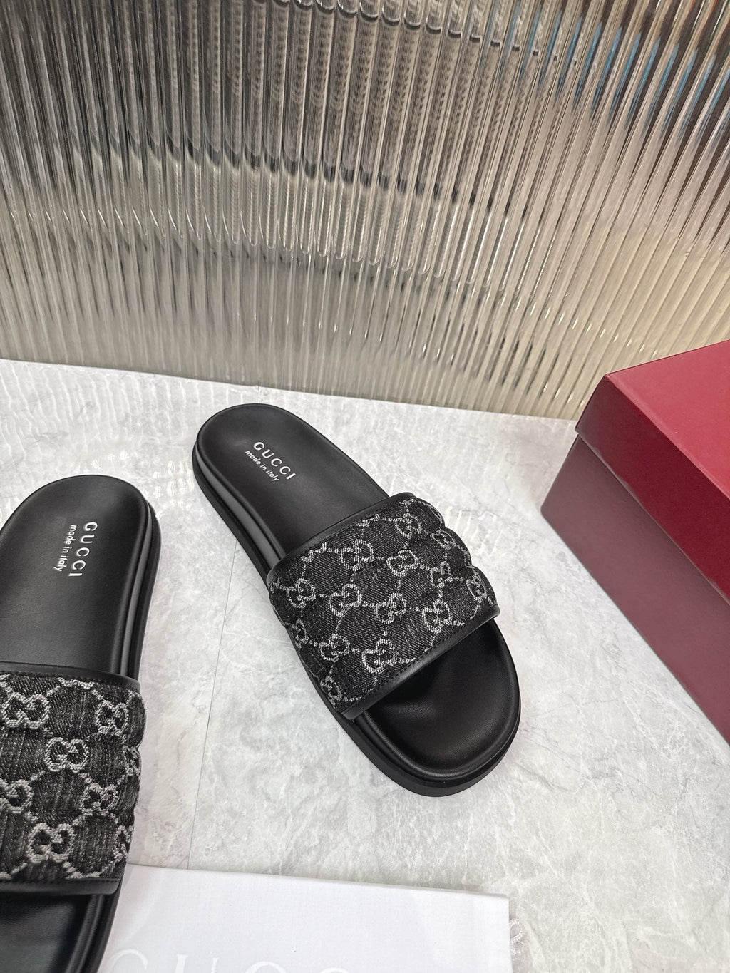 GG Slide Sandal Black Canvas Rubber 788185