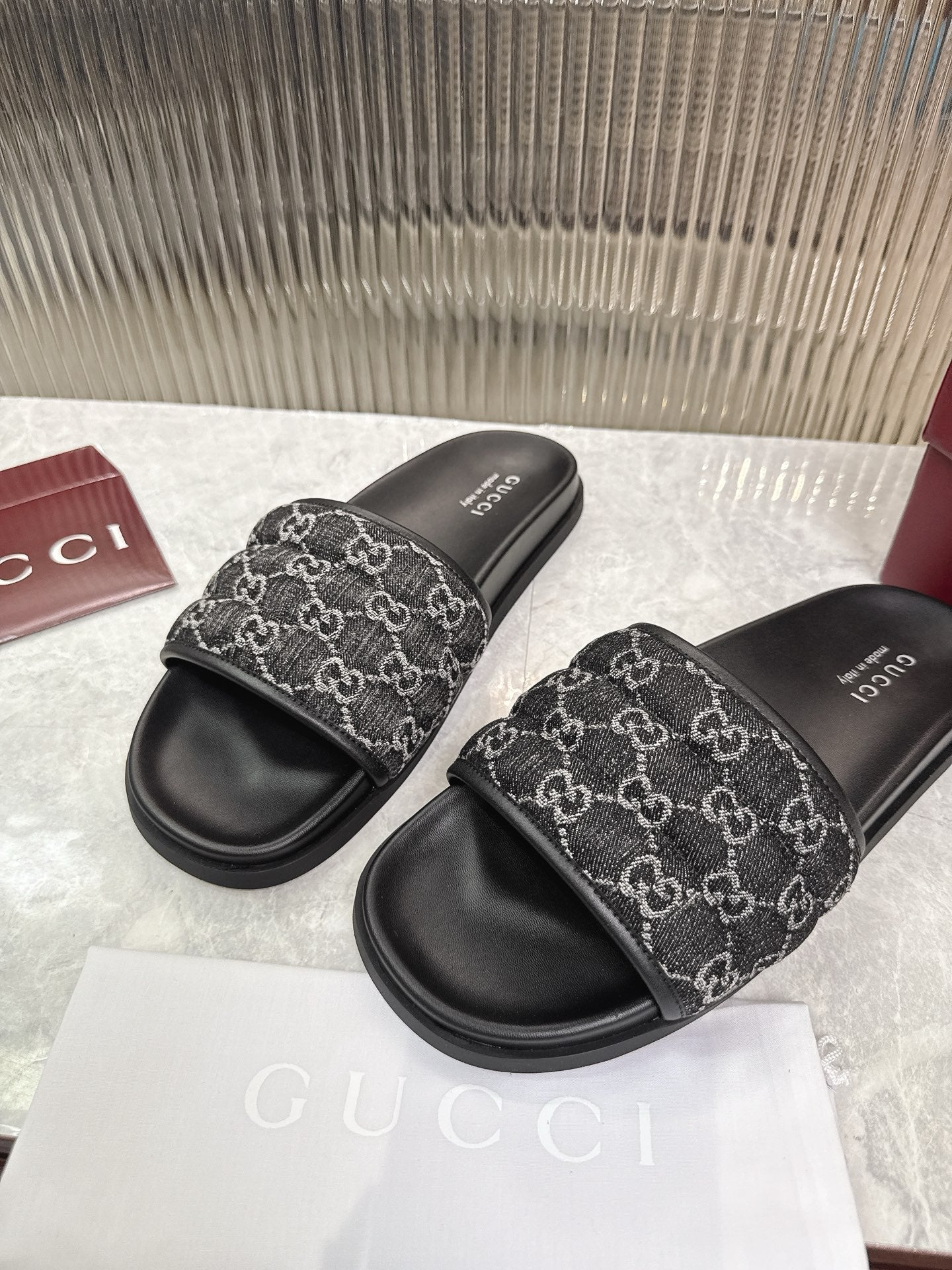 GG Slide Sandal Black Canvas Rubber 788185