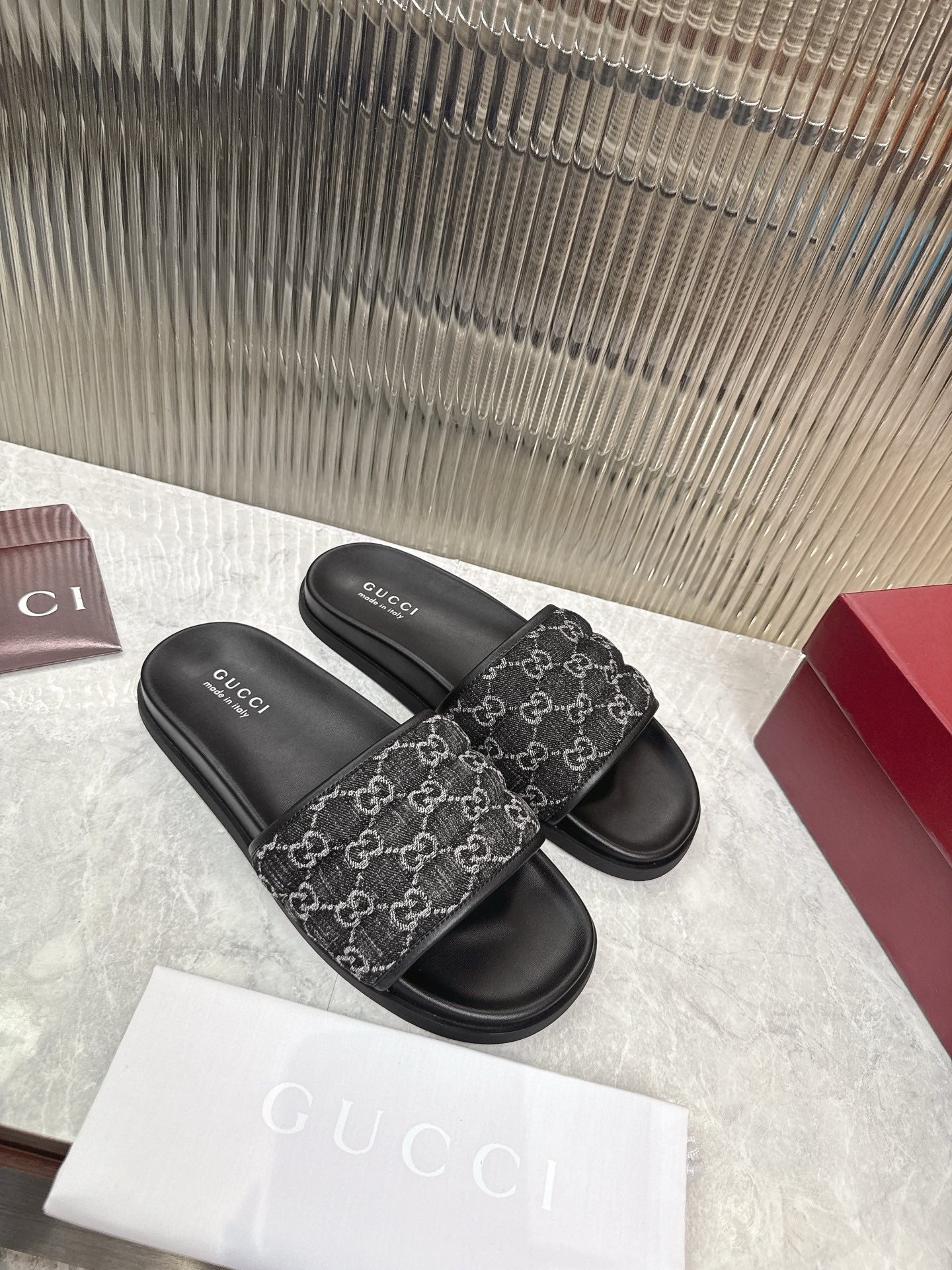 GG Slide Sandal Black Canvas Rubber 788185