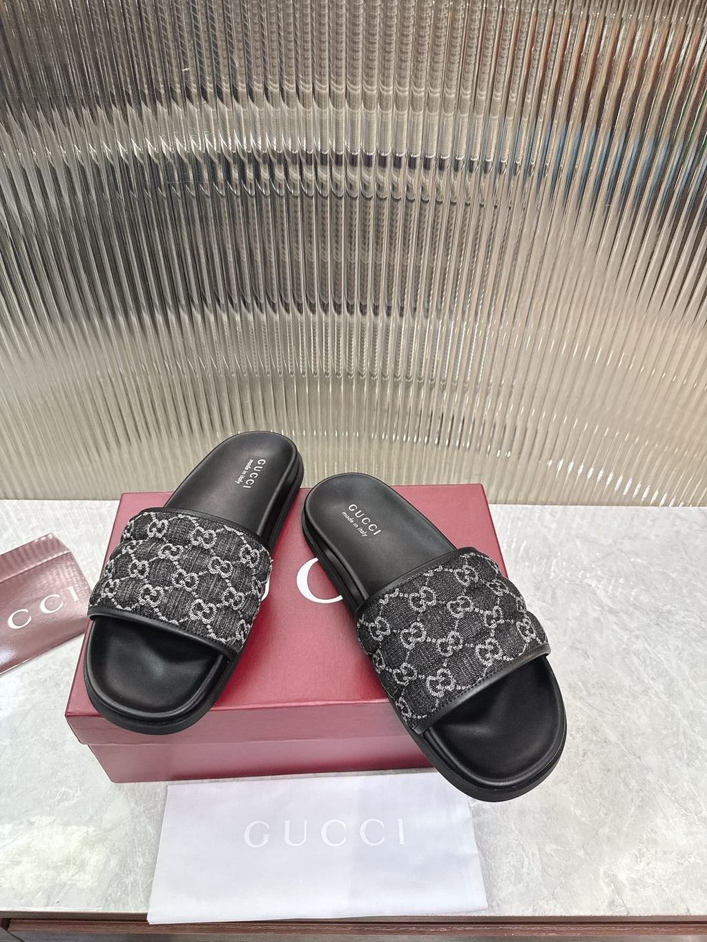 GG Slide Sandal Black Canvas Rubber 788185