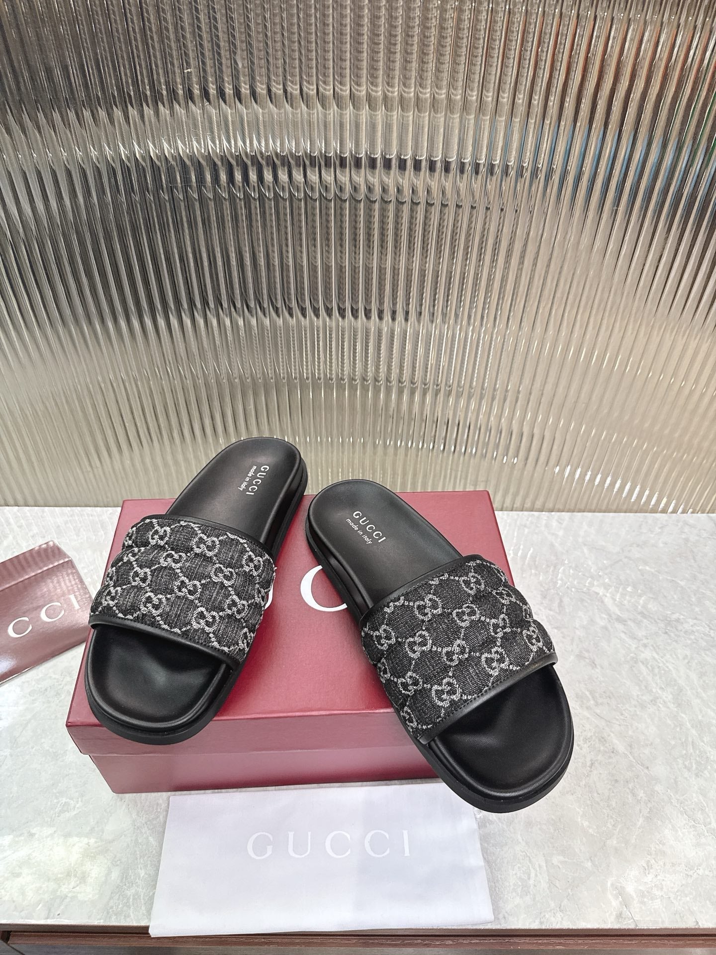 GG Slide Sandal Black Canvas Rubber 788185