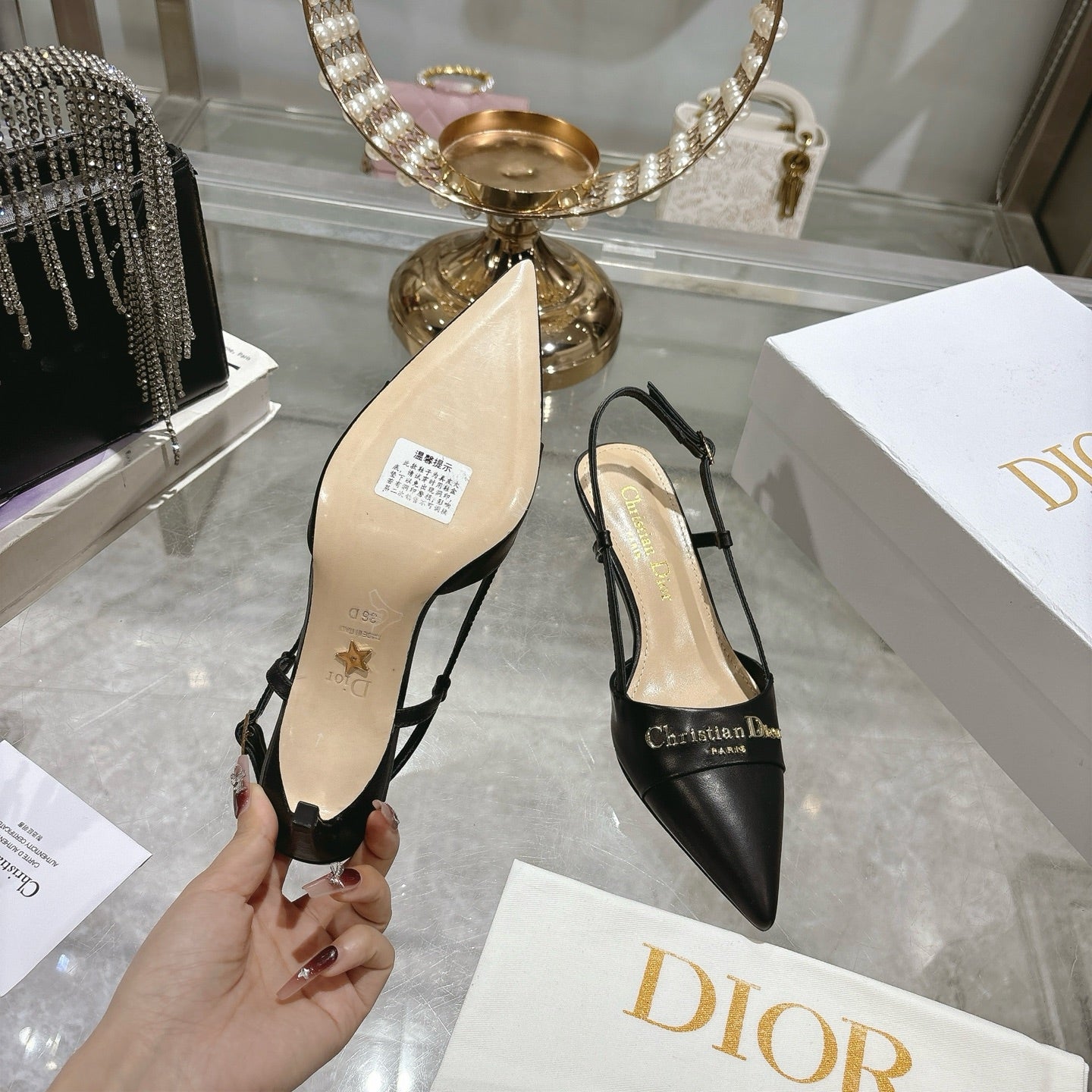 CD 25 Slingback Heel Black Leather 306926