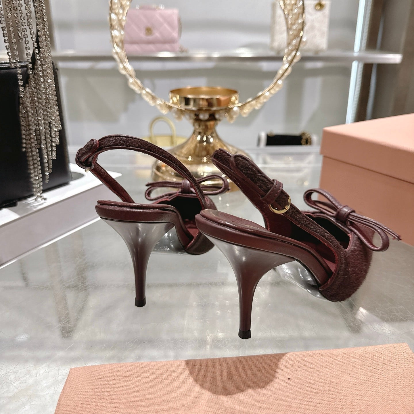 Miu 26 High Heel Slingback 80 Burgundy Suede Leather 592100