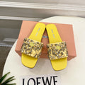 Miu 26s Rhinestone Flat Sandals Yellow Sheepskin Silk 891870