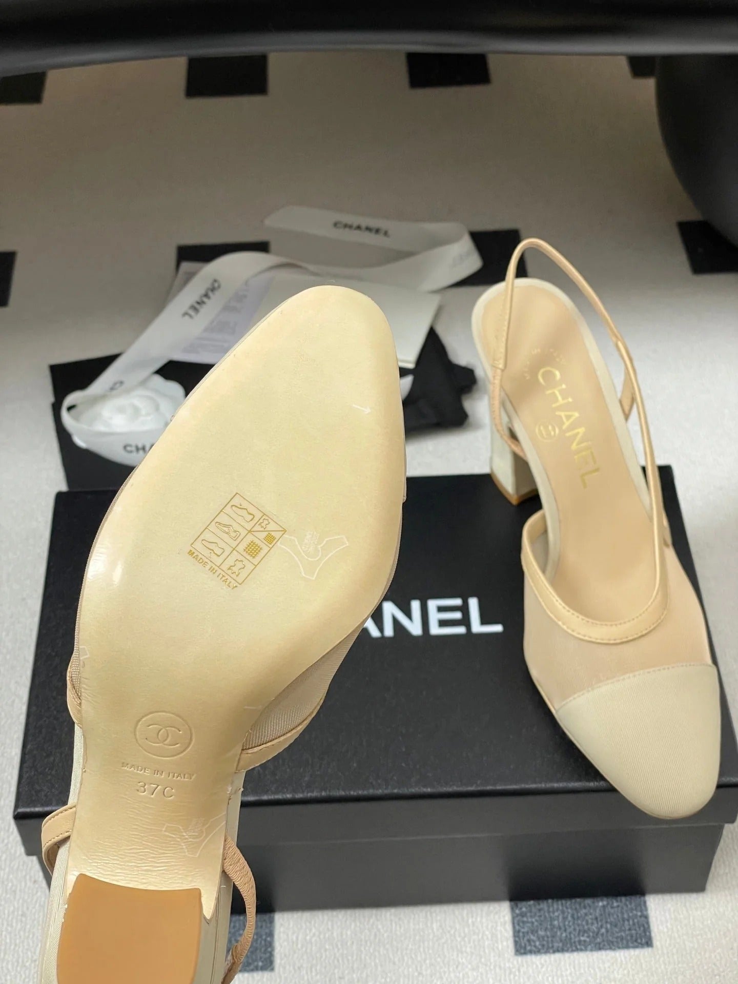 CC 26s Slingback 95 Beige Mesh Fabric Sheepskin 649440