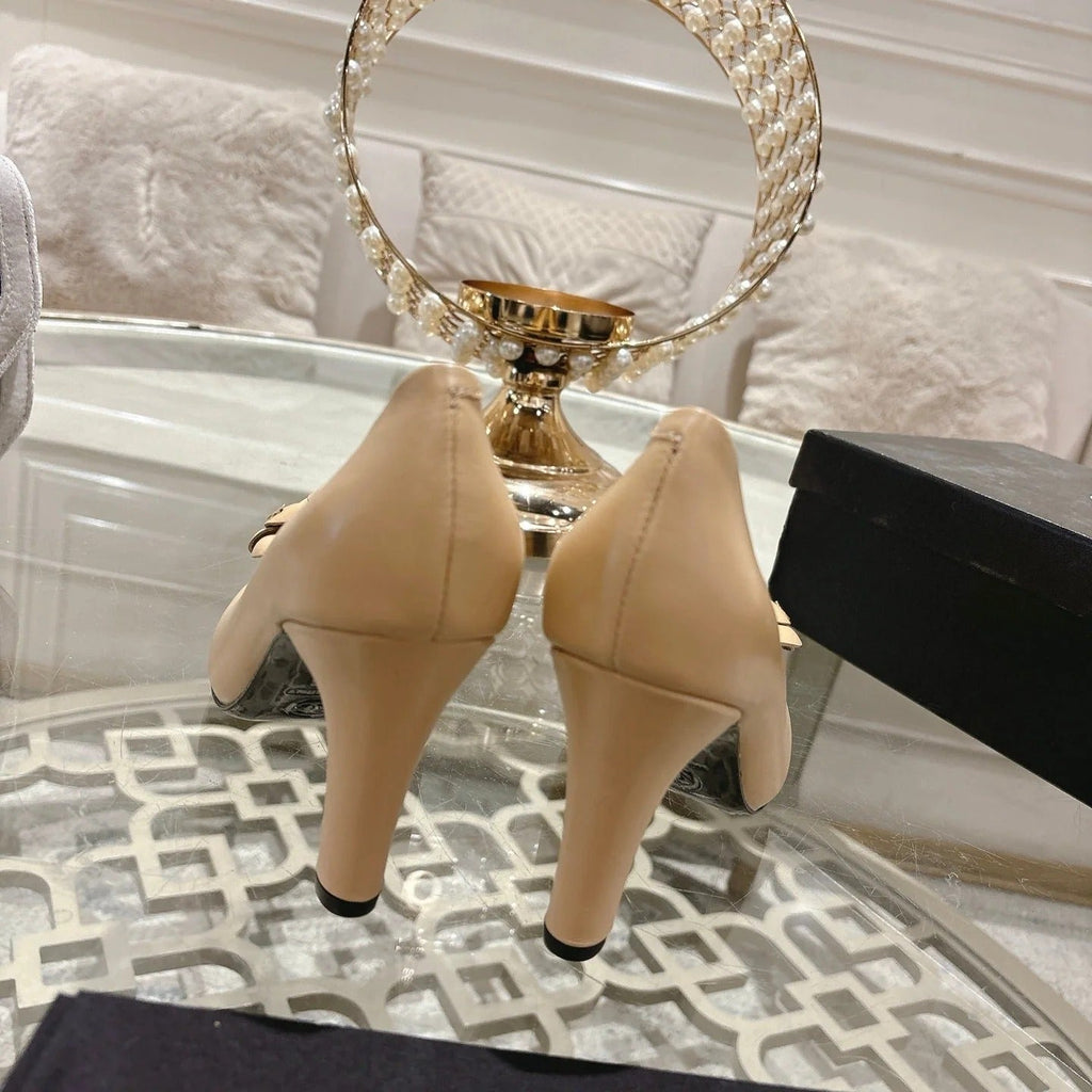 CC 26s High Heels Pump 85 Beige Black Sheepskin 627009