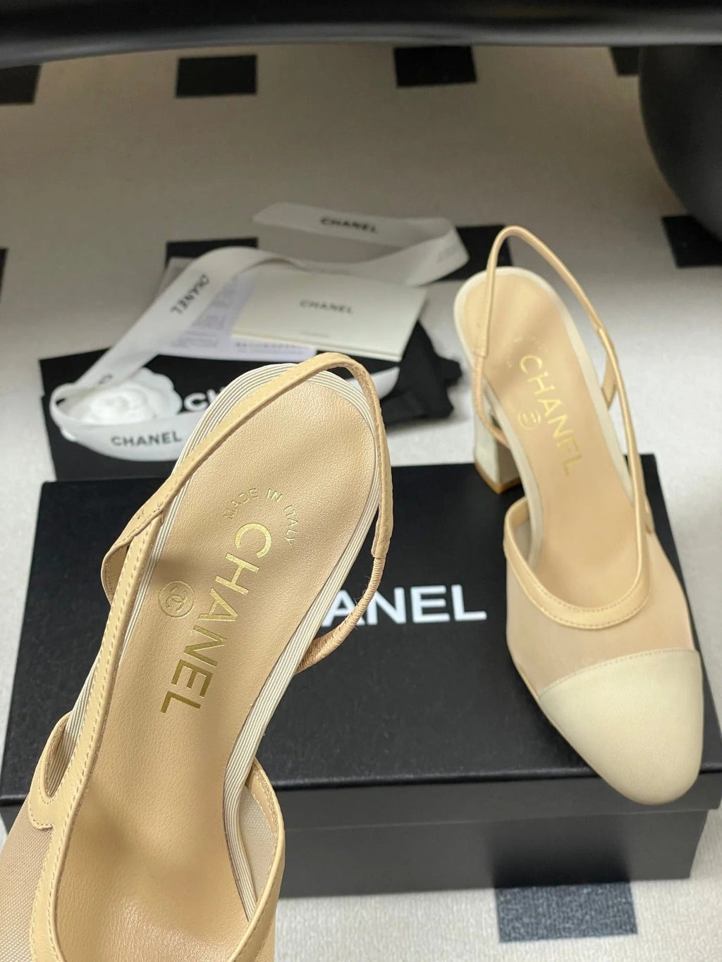 CC 26s Slingback 95 Beige Mesh Fabric Sheepskin 649440