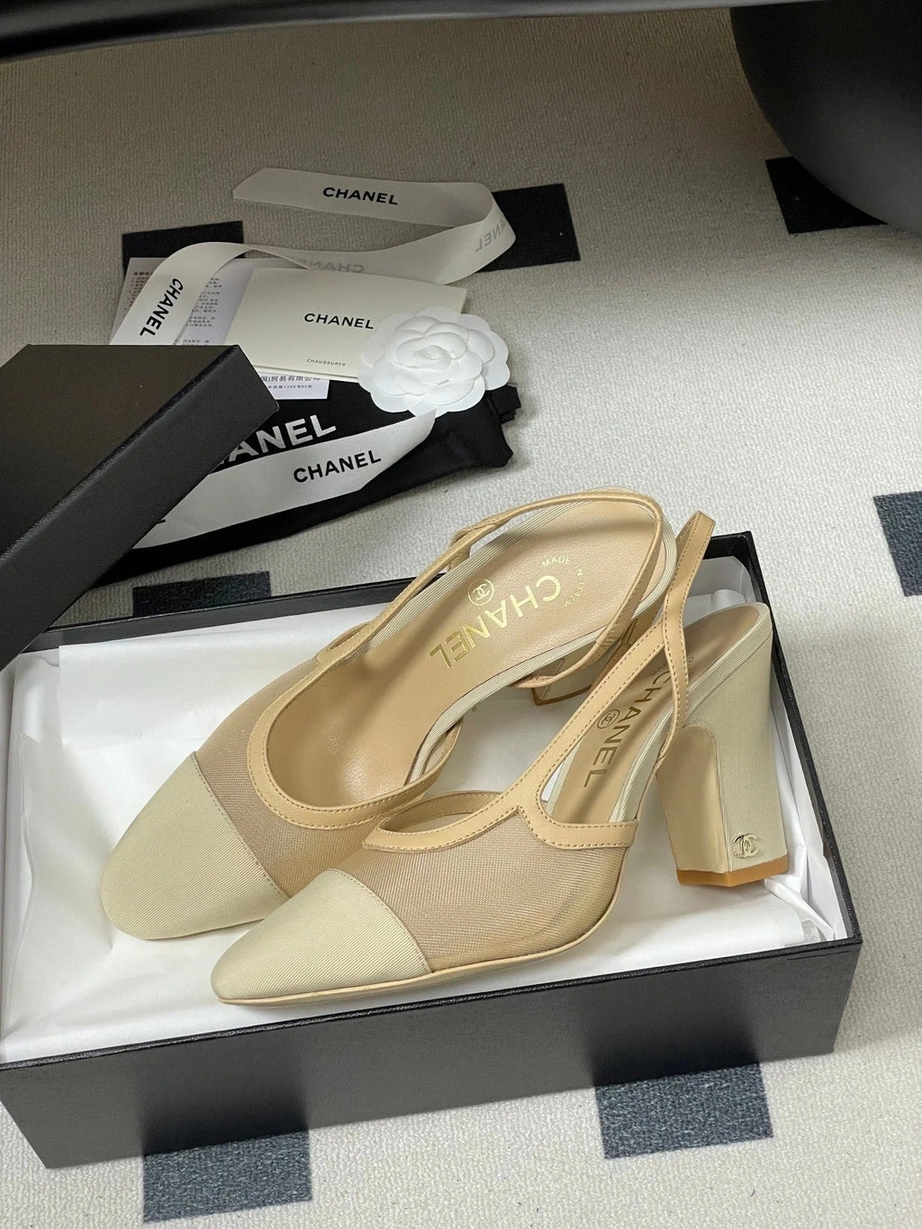 CC 26s Slingback 95 Beige Mesh Fabric Sheepskin 649440