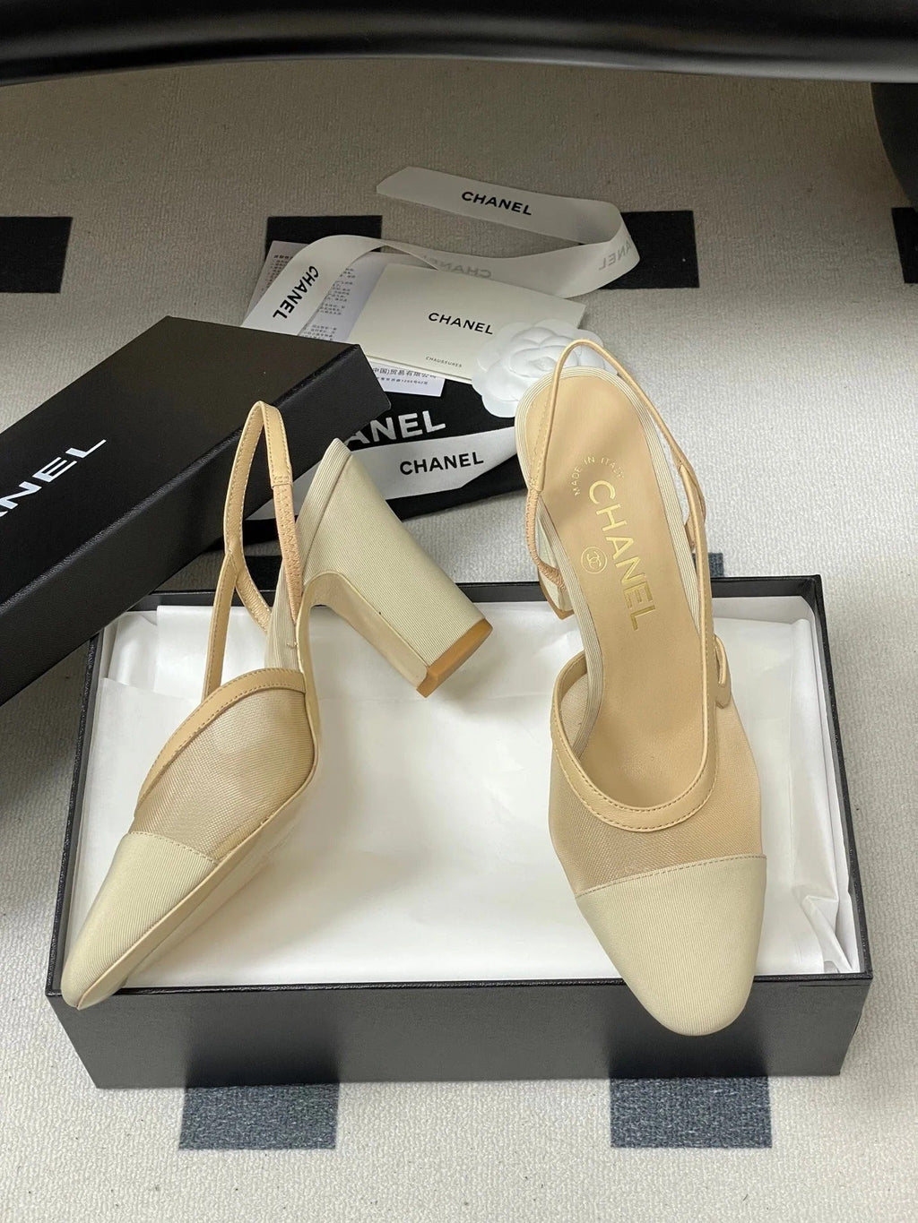 CC 26s Slingback 95 Beige Mesh Fabric Sheepskin 649440