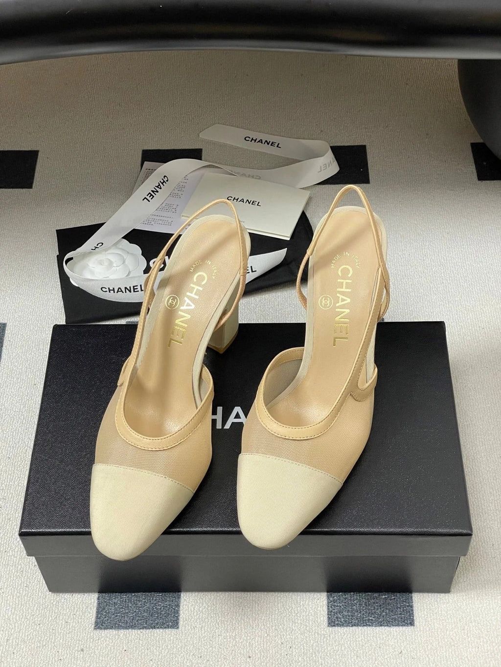CC 26s Slingback 95 Beige Mesh Fabric Sheepskin 649440