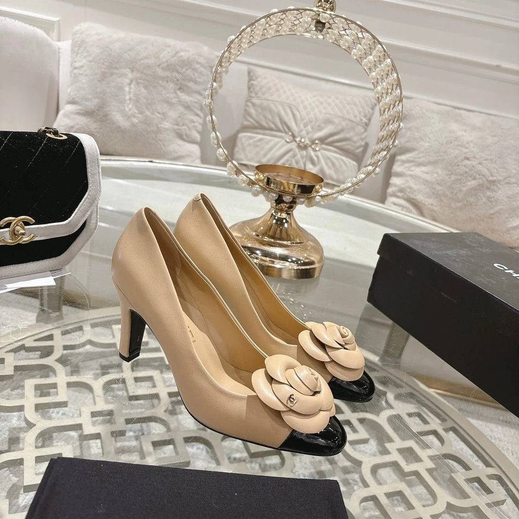 CC 26s High Heels Pump 85 Beige Black Sheepskin 627009