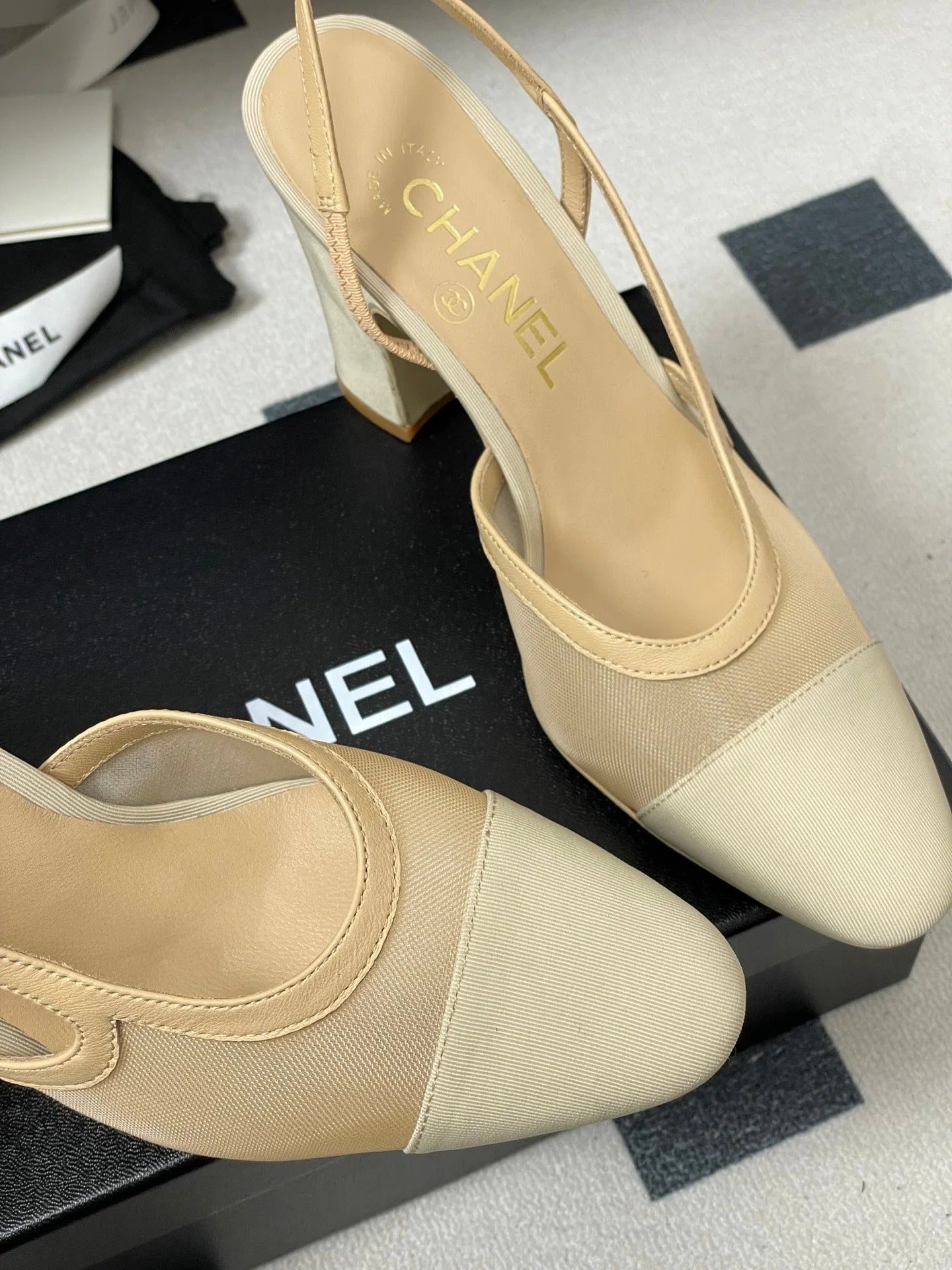 CC 26s Slingback 95 Beige Mesh Fabric Sheepskin 649440
