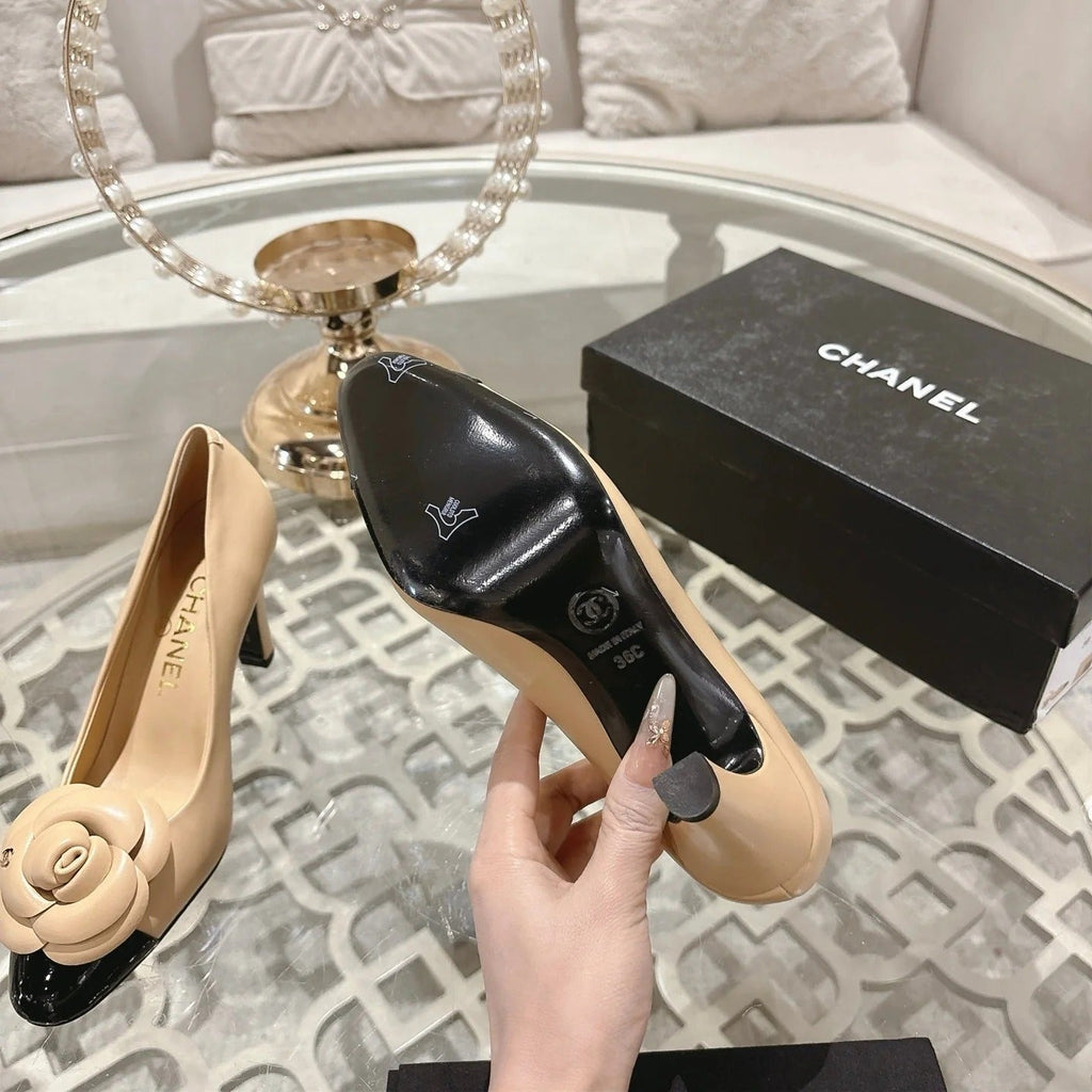 CC 26s High Heels Pump 85 Beige Black Sheepskin 627009