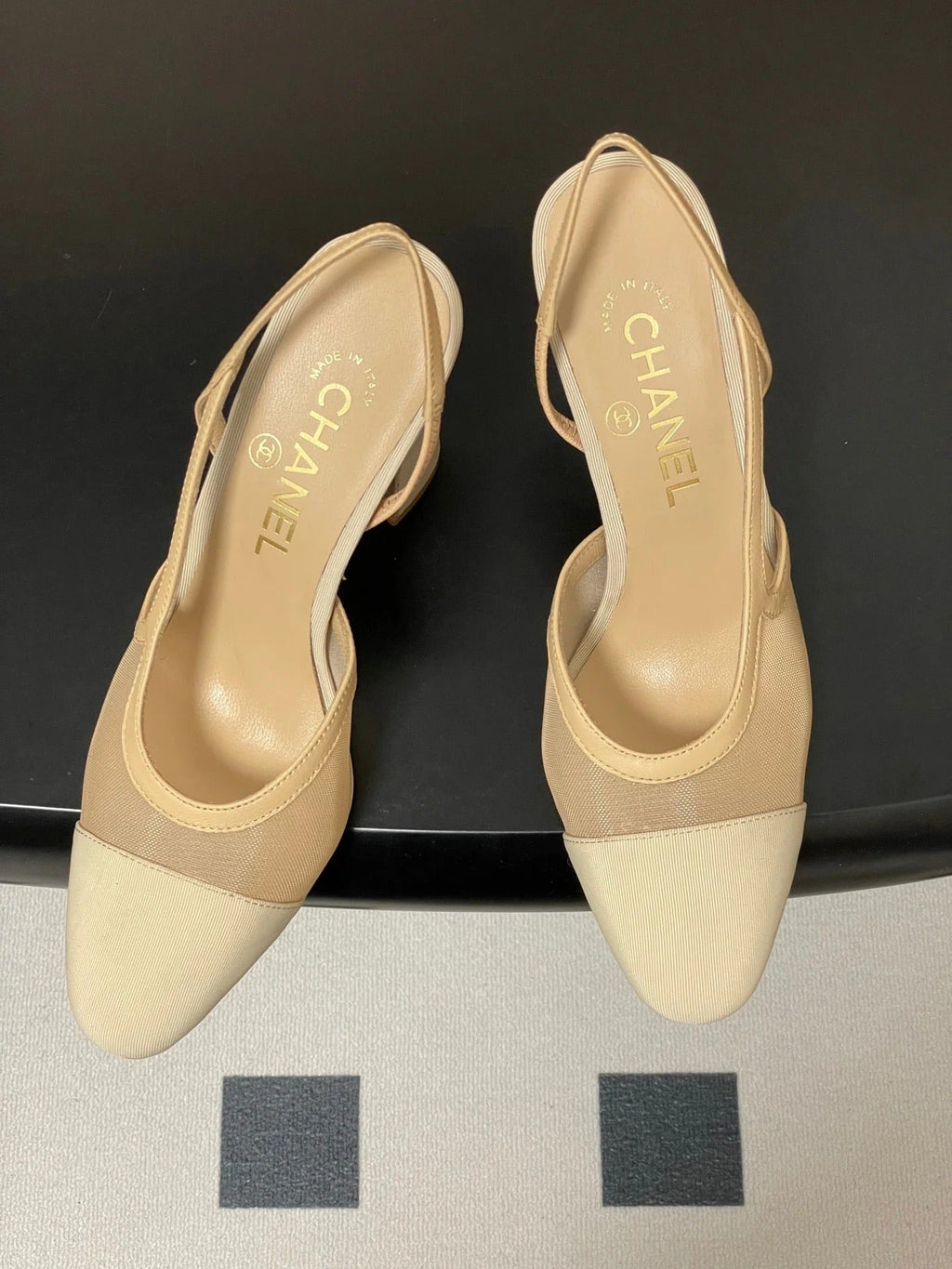CC 26s Slingback 95 Beige Mesh Fabric Sheepskin 649440