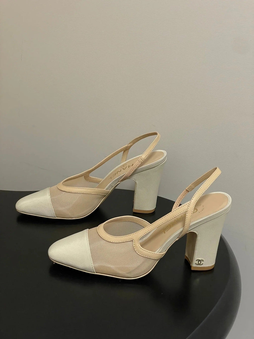 CC 26s Slingback 95 Beige Mesh Fabric Sheepskin 649440